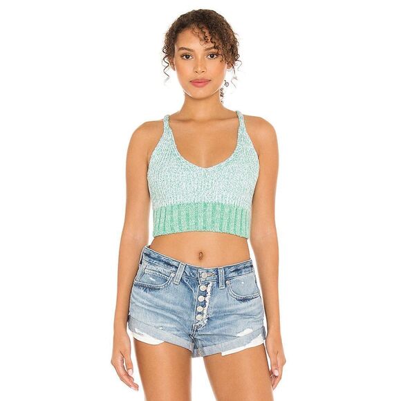 Free People Intimately Here All Day Knit Bralette Brami Crop Top Blue Medium - Picture 1 of 10